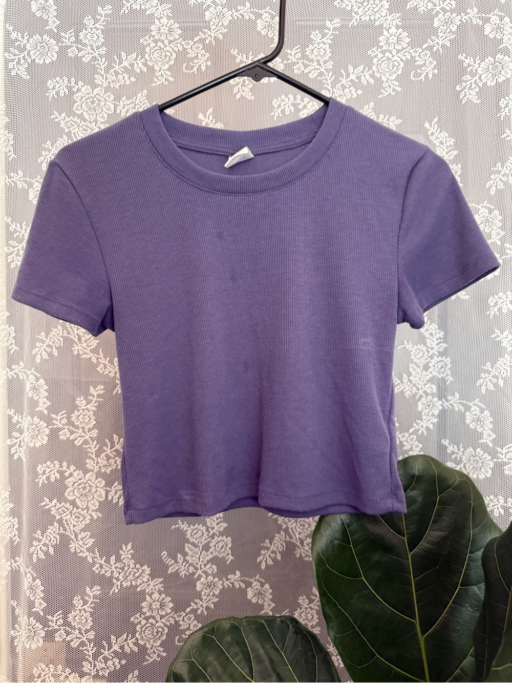 Ribbed Lavender Short-Sleeve Crop Top